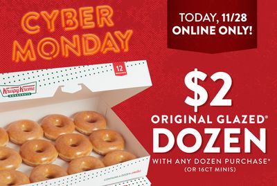 Get a $2 Original Glazed Dozen with Any Fully Priced Online Dozen Purchase this Cyber Monday at Krispy Kreme