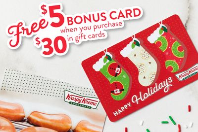 Get a $5 Krispy Kreme Bonus Card with an In-shop $30 Gift Card Purchase Through to December 31