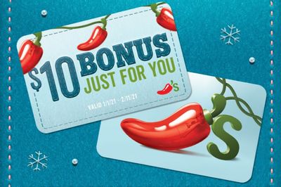 Get a $10 E-Bonus Card When You Buy a $50 Gift Card Online at Chili’s Through to December 31