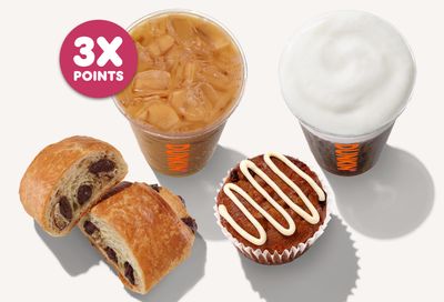 Get 3X the Rewards Points on Purchases After 12 PM on March 15, 16 and 17 at Dunkin’ Donuts: A Rewards Exclusive 