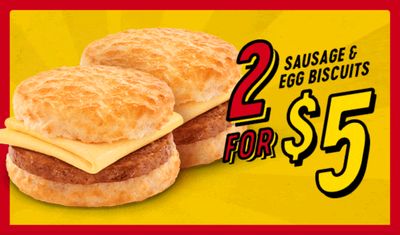 Bojangles is Offering their 2 for $5 Deal on Tasty Sausage and Egg Biscuits