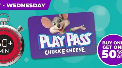 Chuck E. Cheese: 50% Off 60 Play Points or Minutes